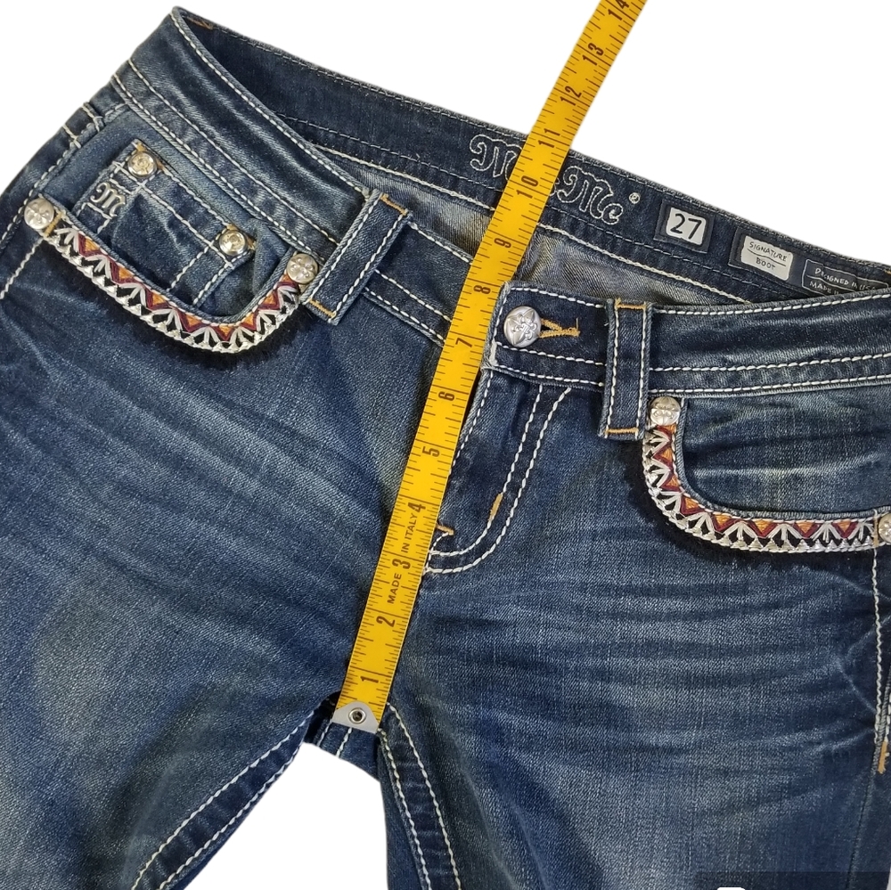 MISS ME Signature Boot Denim Jeans Size 27 Embroidered Rhinestone Bling - Picture 11 of 15